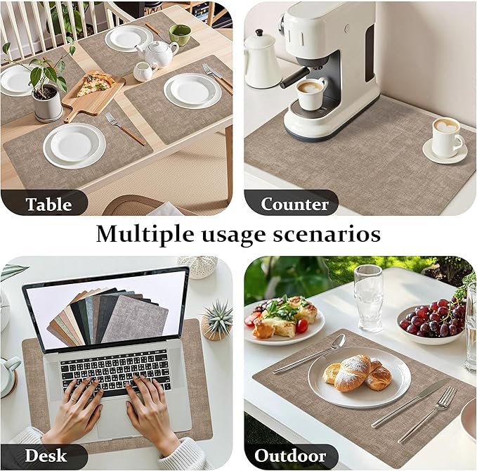 FROMHEART Faux Leather Placemats Set of 8?밯aterproof,Heat/Oil Stain-Resistant PU Table Mat?밨eversible,Non-Slip,Easy to Clean Place Mats for Kitchen,Dining,Indoor/Outdoor,(Light Coffee,11.8" x 17")