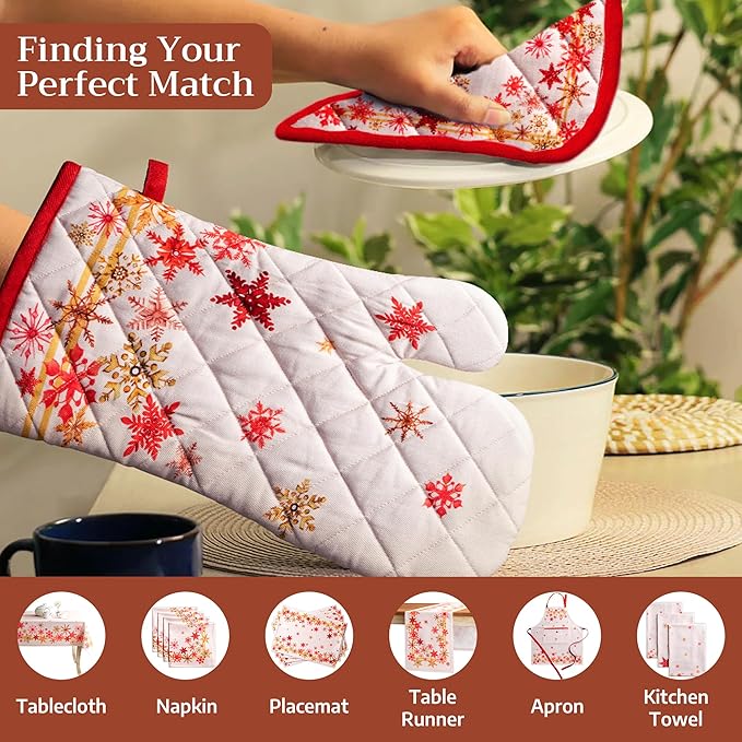 Maison d' Hermine Pot Holders 100% Cotton Heat Resistant Potholders 8" x 8" Hot Pads with Loop for Thanksgiving Christmas Decorations BBQ Cooking Baking Handling Hot Pans (Pack of 1, Crystal Star)