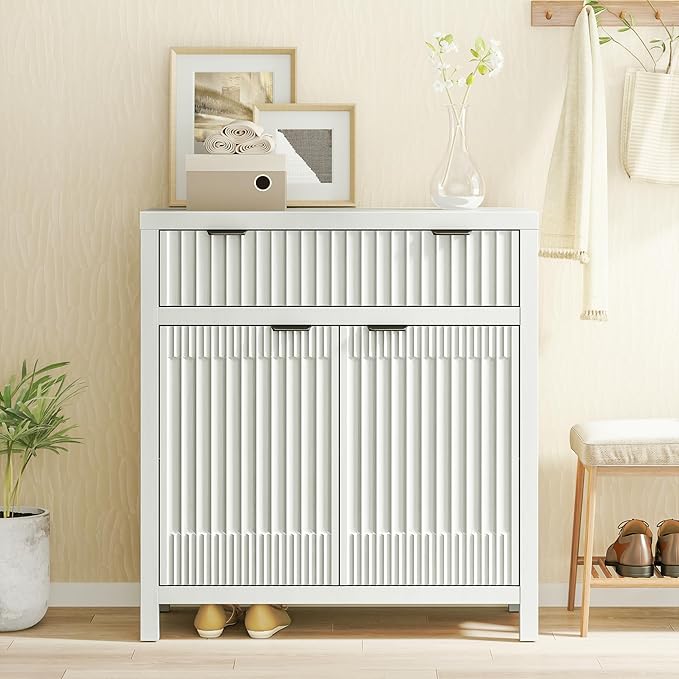 FLOWBACK Fluted Buffet Cabinet with Storage,34" Tall Kitchen Sideboard Cabinet Modern Credenza with Fluted Doors & Shelves Farmhouse Coffee Bar Media Console Accent Cabinets for Living Room, Entryway