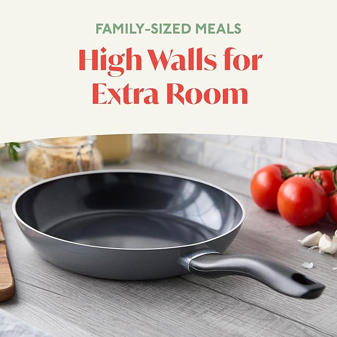 Deco 11??Nonstick Frying Pan Skillet, Made in Italy, Diamond Ceramic PFAS-Free, Dishwasher & Metal Utensil Safe, Durable Gloss Enamel Finish, Stay-Cool Handle, High Walls-Extra Room, Gray