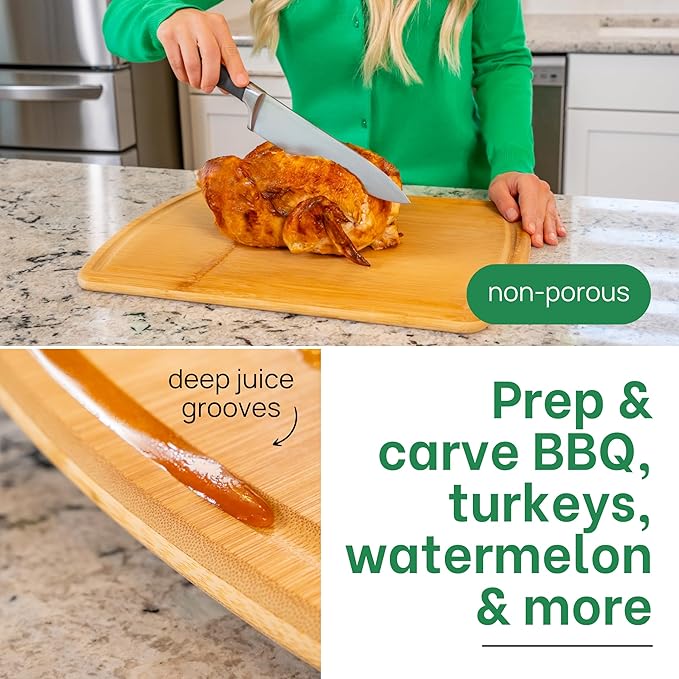 FSC-Certified Extra Large Bamboo Cutting Board Featuring 18 Inch Glue-Free Surface????XL, Non-Toxic Wooden Board for Family Kitchens, Butcher Block Style Food Prep with Lifetime Replacements