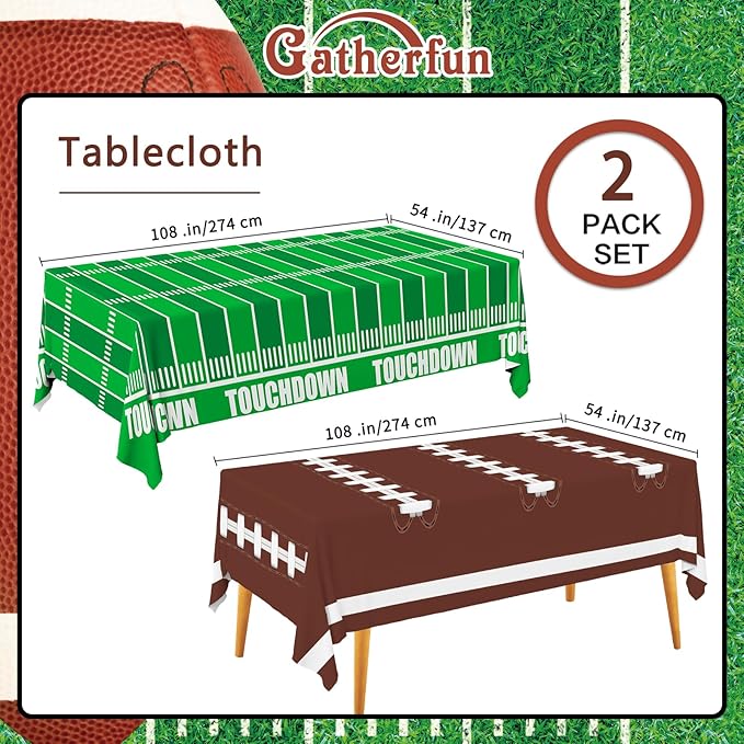 Gatherfun Football Party Decorations Disposable Tablecloth Plastic Touchdown Table Cover for Birthday Football Party Games Decoration 54 X 108Inch竊? Pack