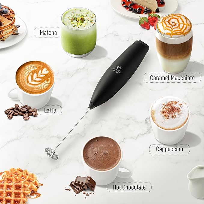 Zulay Kitchen Milk Frother Handheld Electric Whisk with AA Duracell Batteries ??Durable Drink Mixer for Coffee, Lattes, Cappuccinos & More - Carbon Black