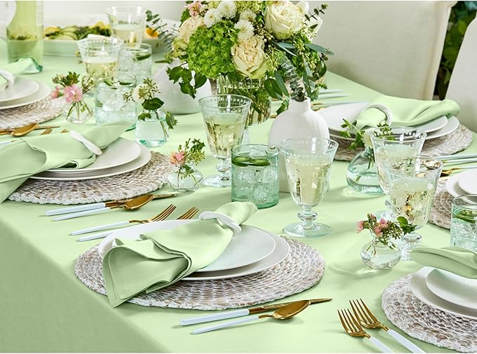 Solino Home Linen Tablecloth for Rectangle Tables 60 x 120 Inch - 100% Pure Linen Pastel Green Table Cloth - Fete, Machine Washable Cloth Tablecloth for Spring, St Patricks Day, Easter