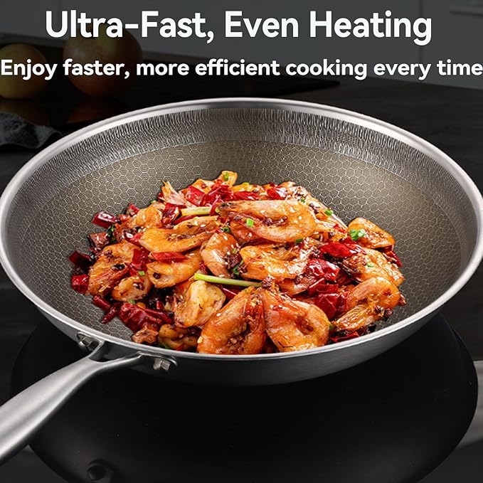 Titanium Wok, Multifunctional Ultra-Durable Scratch-Resistant Non Stick Even Heating Titanium Wok for Cooking, Titaniums Nutri Pans Compatible with All Cooktops,with Steamer,12.59in