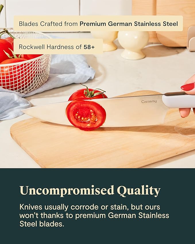 Caraway 14-Piece Kitchen Prep Set - Kitchen Knife Set & Wooden Utensil Set - Made With Premium German Steel Blades & FSC-Certified Birch Wood - Non-Toxic Materials - Includes Organizer - Charcoal