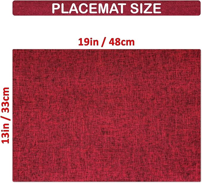 HOMEYNICE Placemat Set-Washable Place Mats for Parties, Elegant Table Mats for Kitchen Table, Set of 4 Dining Table Placemats, Heat-Resistant Cloth Placemats for Indoor and Outdoor,13x19 Red Bordeaux
