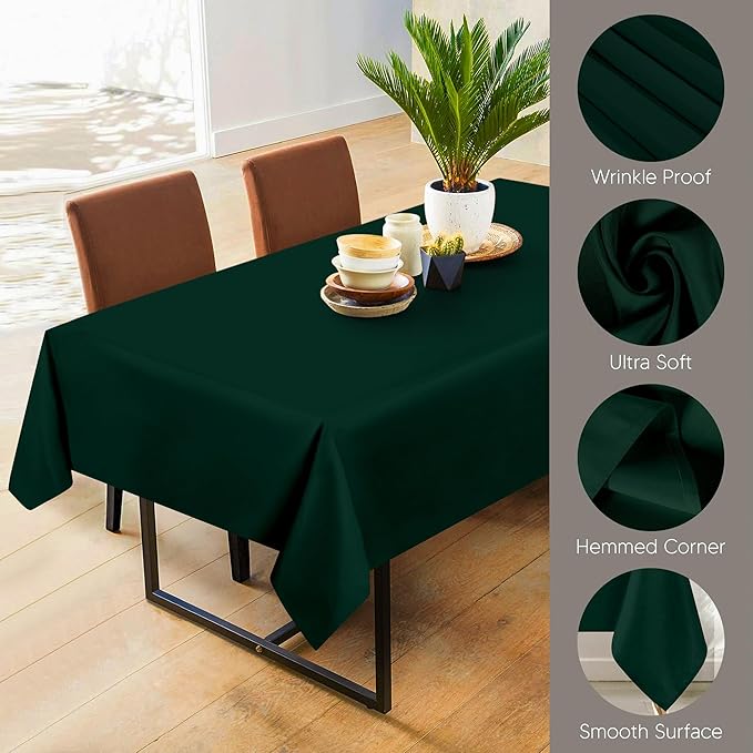 Utopia Kitchen 1 Pack 4 Foot Rectangle Table Cloth [60x84 Inches, Hunter Green] Stain and Wrinkle Resistant Tablecloth Washable Polyester Cover for Dining, Buffet Parties, Picnic and Weddings