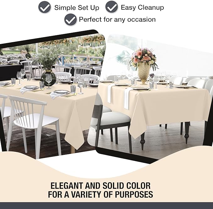 Party Solids 12-Pack Ivory Plastic Disposable Tablecloth ??Size: 60 횞 84 Inches ??Rectangle Table Cover for Parties, Picnics & Formal Events