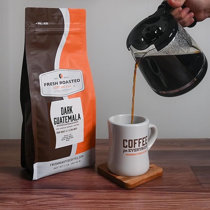 Fresh Roasted Coffee, Dark Guatemala Huehuetenango | 2 lb (32 oz) | Single Origin | Dark Roast | Kosher | Whole Bean