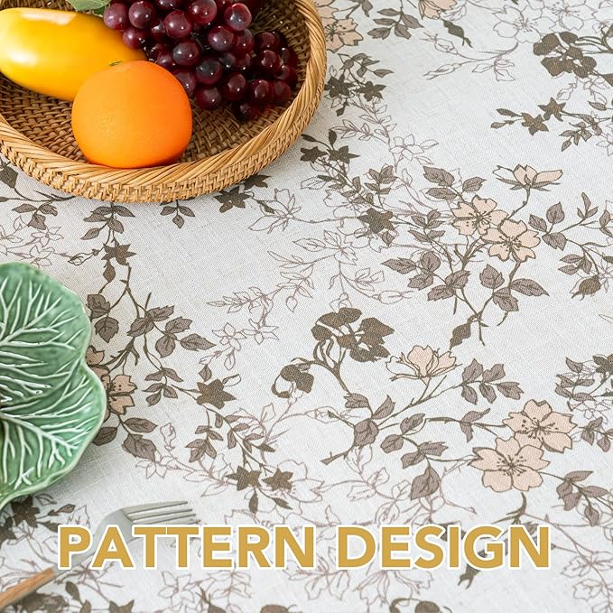 H.VERSAILTEX Linen Table Cloths Floral Printed Tablecloth Spill-Proof Waterproof Table Cover for Dining Buffet Feature Soft and Thick Fabric Wrinkle Free, 60 x 60 Inch, Retro Floral - Brown