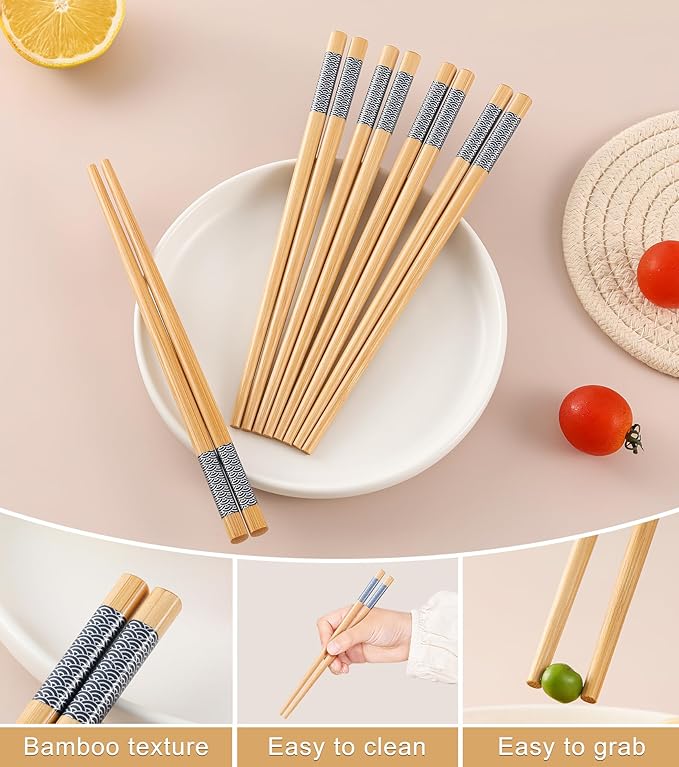 7inch Short kids Bamboo Chopsticks 5 Pairs Reusable Wooden Natural Chopstick Training for Beginners