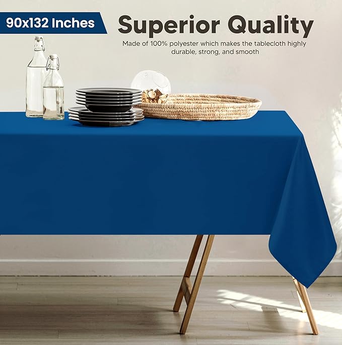 Utopia Kitchen Rectangle Table Cloth 2 Pack(90x132 Inches, Royal Blue), Tablecloth Machine Washable, Polyester Table Cover for Dining, Buffet Parties, Picnics, Events, Weddings and Restaurants