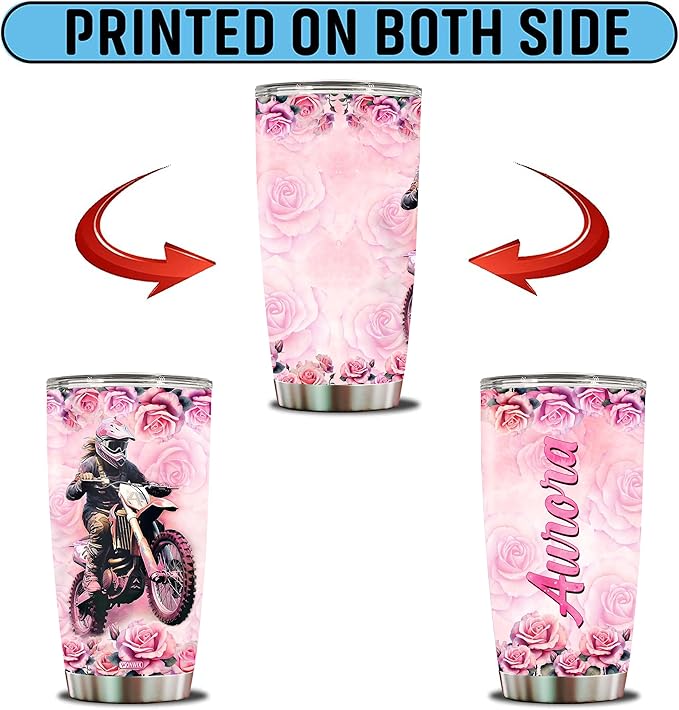 WONWIX Personalized Dirt Bike Lovers Gift for Women Insulated Stainless Steel 20oz Water Bottle Coffee Mug Cup Perfect Gifts for Girls, Mom, Wife, Christmas, Birthday, Mother's Day, Valentine