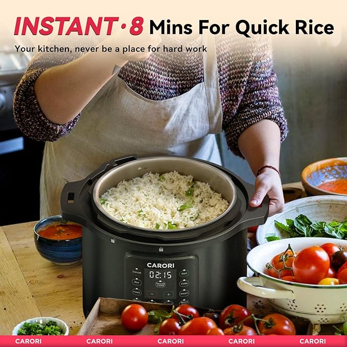 1200W 12-in-1 Electric Pressure Cooker 8Qt, Stainless Steel Pressure Cooker, Slow Cook Rice Cooker Steamer Saut챕, Yogurt Maker, Warmer & Sterilizer with Recipe, Safer Venting Design, Black