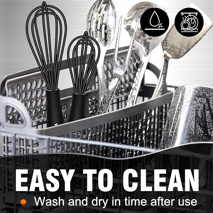 Walfos Whisk 5+7in/12cm+17cm Mini Whisk,Silicone Whisks Non Scratch Heat Resistant (480째F). Nice for stirring individual eggs and mixing small amounts of powder and sauce.Dishwasher Safe.Black
