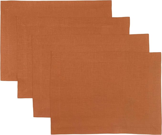 D'Moksha Homes Linen Rust Placemats Set of 4-100% Pure Linen Placemats 14 x 19 Inch for Spring, Easter - Handcrafted and Machine Washable