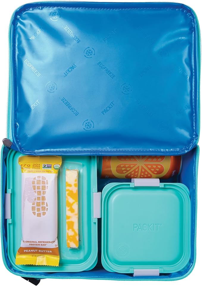 PackIt짰 Freezable Classic Lunch Box, Retro Wave, Built with EcoFreeze짰 Technology, Fully Freezable, Collapsible, Reusable, With Zip Front Pocket and Buckle Handle, Designed for Fresh Lunch On the Go