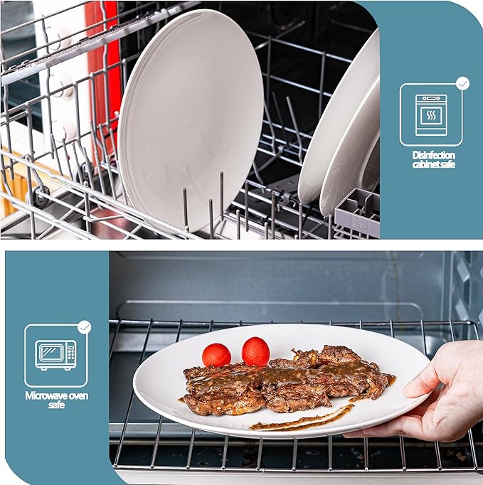 White Dinner Plates Set of 6, 10 Inch Ceramic Plates ??White Porcelain Dinner Plates for Kitchen, Serving & Everyday Use, Microwave & Dishwasher Safe
