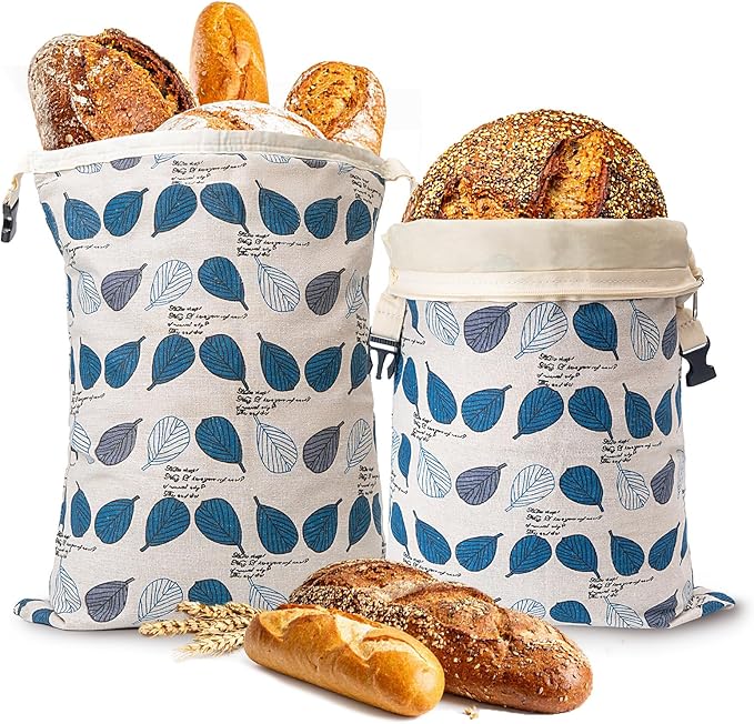 Reusable Beeswax Bread Bag for Homemade Bread, Extra Large Cotton Sourdough Bread Storage Bag, Freezer Safe Bread Keeper | Breathable material