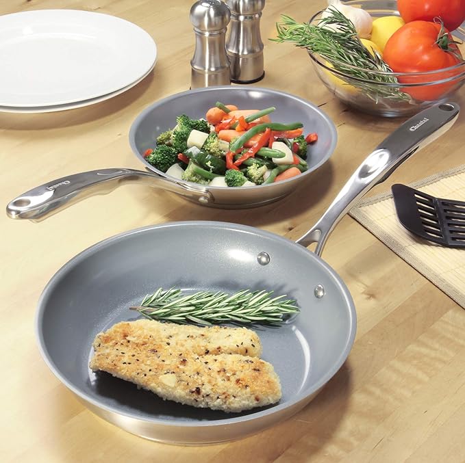 Chantal Induction 21 Steel 2-pc NonStick Fry Pan; includes 8 inch and 10 inch Fry Pans, Ceramic Non Stick