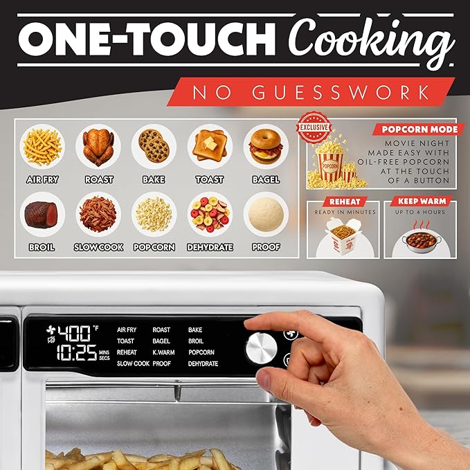 Gourmia French Door Air Fryer Oven - 37 Qt Large Capacity Convection Toaster Oven, FryForce 360°, Digital Display, 12 Cooking Presets, Dehydrate, Fits 13??Pizza, Dishwasher-Safe, White