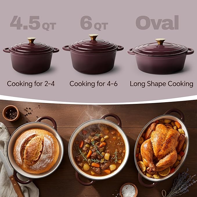 Vintage Style 4.5 Quart Dutch Oven Pot with Lid, Non Stick Enameled Cast Iron Dutch Oven for Bread Baking, Heavy-Duty, Oven Safe Ceramic Cookware Up to 500째F for Baking, Braising, Stews, Roasting, Fig