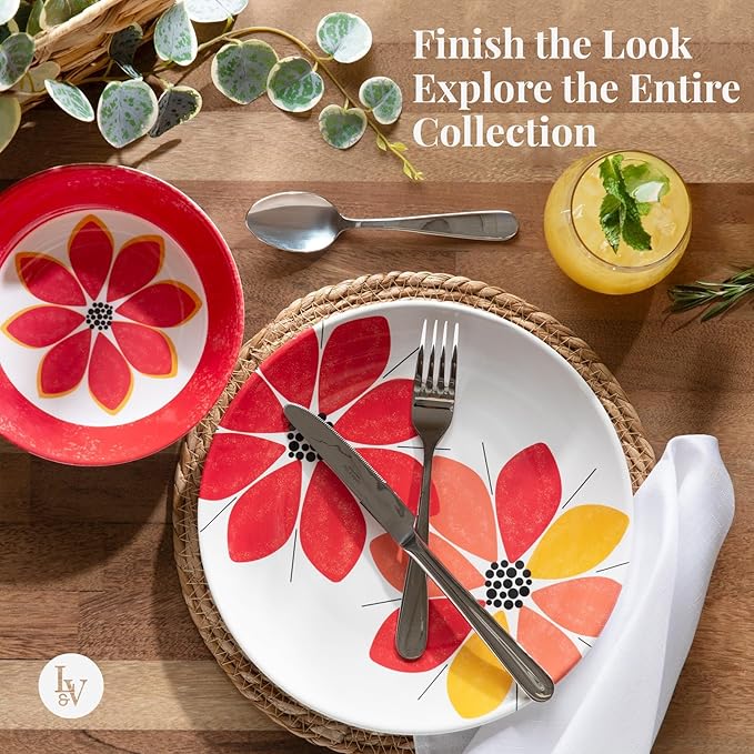 Larder & Vine 12-Piece Melamine Dinnerware Set: Durable, Lightweight, Break-Resistant Plates & Bowls ??Stylish, Non-Toxic, Dishwasher Safe ??Ideal for Everyday Use, Indoor & Outdoor Dining ??Floral