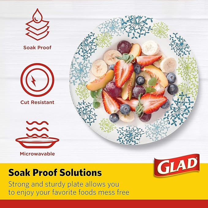 Glad Round Disposable Paper Plates, Blue Hydrangea Pattern - Strong, Sturdy, Soak Proof, and Microwavable Decorative Plates for Dinner and Everyday Use, 10 Inch, 50 Count - 2 Pack