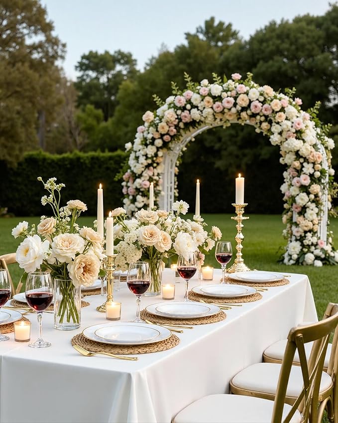 Nervure 100 Pieces Gold Plastic Plates - 10.25 inch Gold Dinner Plates - Heavyweight White and Gold Disposable Plates Ideal for Wedding & Party & Thanksgiving