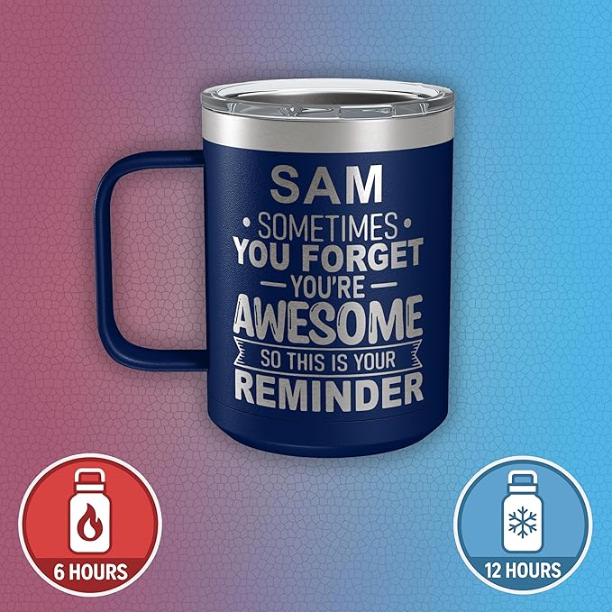 Personalized Inspirational Travel Coffee Mug, Inspirational Gifts for Men Dad Wife Sister Women, Custom Birthday For Him Her, Customized You?셱e Awesome Tumbler, Teacher Coworker Gifts 15oz Navy Blue