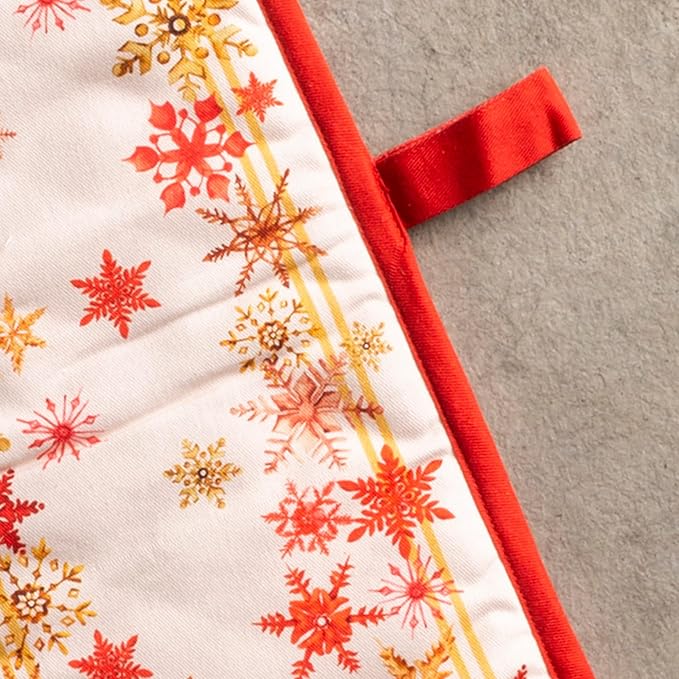 Maison d' Hermine Double Oven Mitt (7" x 35") 100% Cotton Heat Resistant BBQ Cooking Gloves with Loop for Thanksgiving Christmas Decorations Baking Cooking Barbeque Handling Hot Pan (Crystal Star)