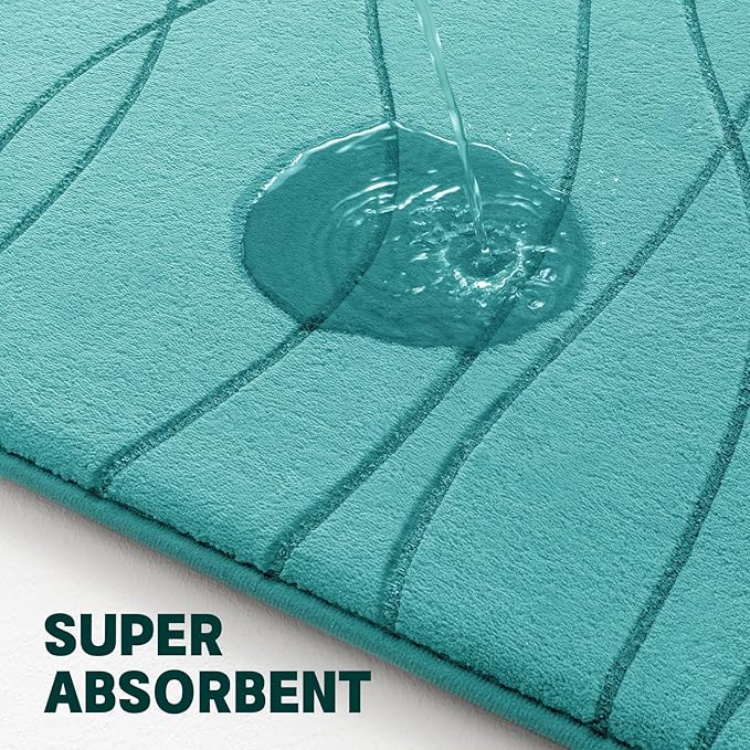 YIHOUSE Memory Foam Bathroom Rug Sets 2 Piece, Ultra Absorbent Bath Mat for Bathroom - Non-Slip Machine Washable & Dry Quickly, 2 Piece Bathroom Mat Set,Teal