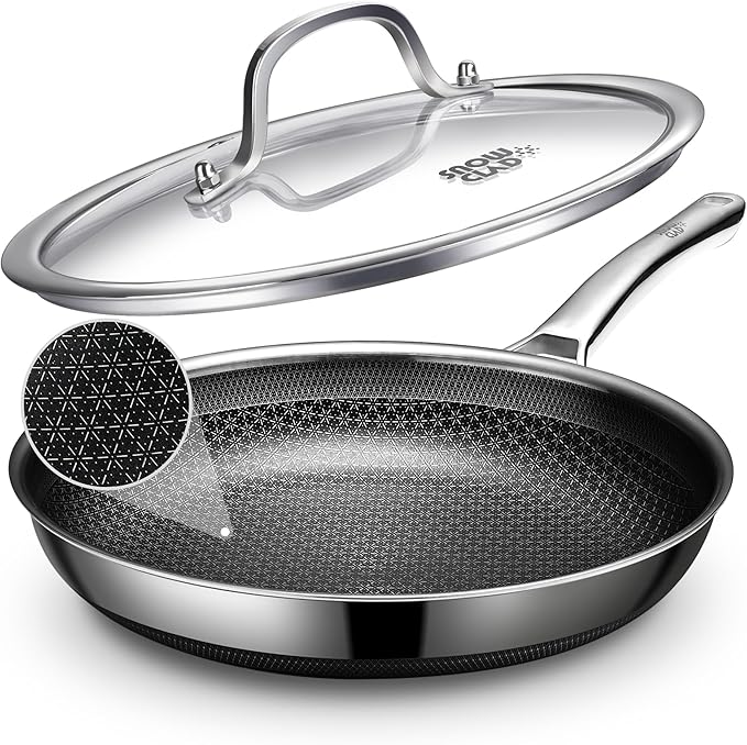 Non Stick Frying Pans, 12-inch with Lid, Hybrid Frying Pans Nonstick Upgrade,non stick Skillets Stainless Steel, Dishwasher & Oven-Safe, Induction Compatible Cooking Pan, PFOA Free Cookware