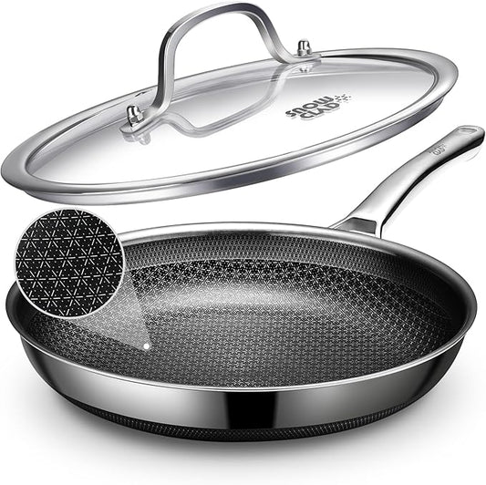 Non Stick Frying Pans, 12-inch with Lid, Hybrid Frying Pans Nonstick Upgrade,non stick Skillets Stainless Steel, Dishwasher & Oven-Safe, Induction Compatible Cooking Pan, PFOA Free Cookware