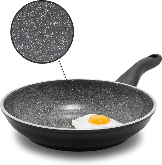 Rigoletto 8??Nonstick Frying Pan Skillet, Made in Italy, Layered Ceramic PFAS-Free Surface, Induction Ready, Dishwasher & Metal Utensil Safe, Granite Finish, Stay-Cool Handle, Black