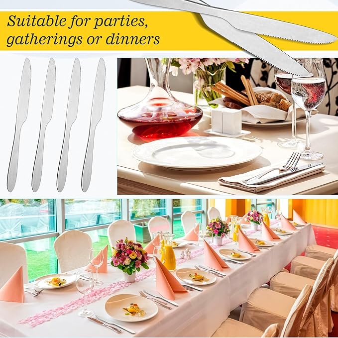 Nuenen 200 Pcs Dinner Knives Set 8.4 Inches Serrated Table Knives Durable Stainless Steel Butter Steak Silverware Bulk for Home, Restaurant, Kitchen, Dishwasher Safe and Mirror Polished