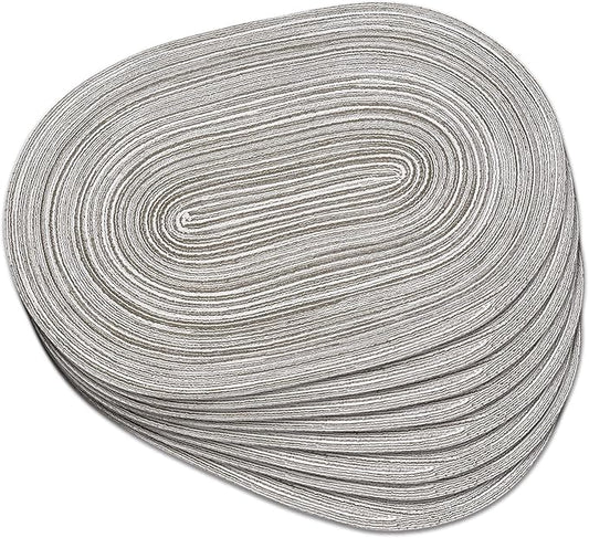 Noctiflorous Oval Braided Placemats Set of 8 Woven 12x18 Inch Non Slip Washable Heat Resistant Place Mats Round Tablemats for Dining Kitchen Party Daily Table Decor Dinner Mats (Gray, 8)