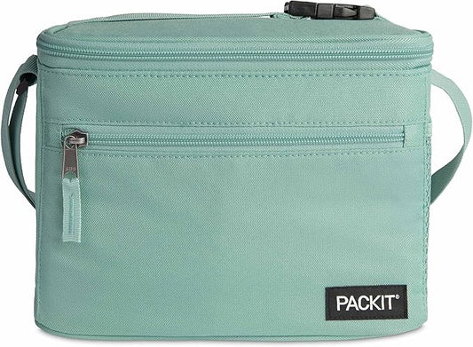 PackIt짰 Freezable Essential Cooler, Sage, Built with ECOFREEZE Technology, Fully Freezable, Collapsible, Reusable, With Removable Crossbody Strap, Top Clip Handle, Designed for Fresh Office