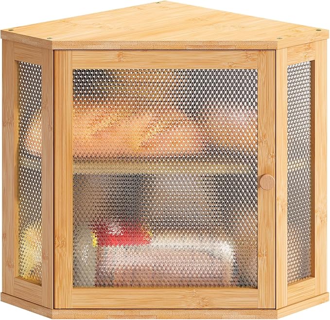 Corner Bread Box Kitchen Countertop Extra Large Capacity Farmhouse Bread Box, Corner Countertop Storage, Double Layer Bread Holder (Natural, Large)