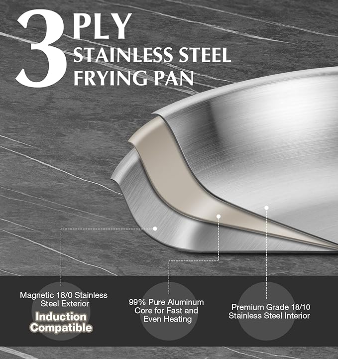KOCH SYSTEME CS Tri-Ply Stainless Steel Cookware Set 10 Piece, Professional 18/10 Stianless Steel Pots and Pans Set, Oven & Induction Safe, Non-Toxic Kitchen Cookware Set for Family Cooking, 10pcs