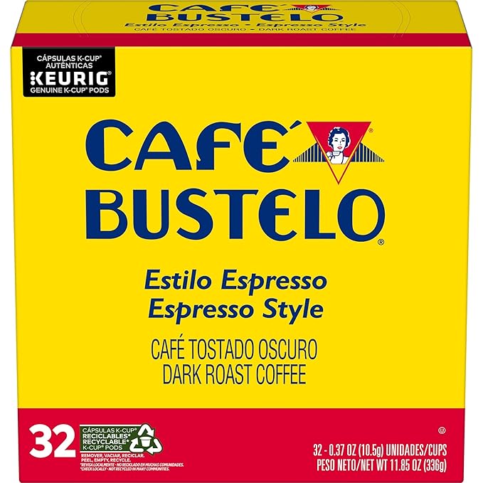 Caf챕 Bustelo Espresso Style, Dark Roast Coffee, Keurig K-Cup Pods, 32 Count Boxes (Pack of 4)