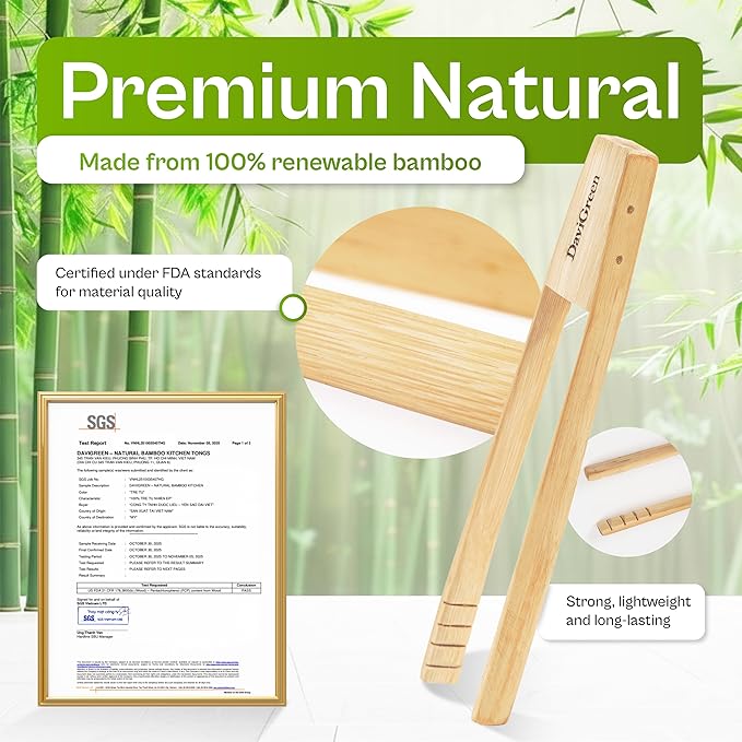 Magnetic Bamboo Toaster Tongs ??8 Inch | Toaster Tongs with Magnet | Handmade Natural Bamboo, Safe for Toasters & Nonstick | 1/2/4 Pack