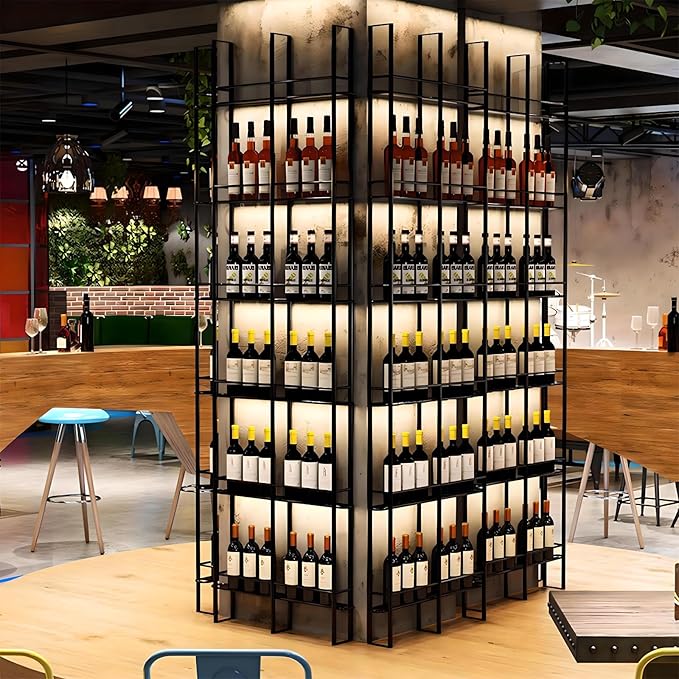 3 Columns Wine Rack Wall Mounted, 94.48in High Metal Wine Bottle Holder, Floor to Ceiling Wine Storage竊똗se as One or Three, DIY Display, for Restaurant, Bar, Cellar (Black, 3 Columns)