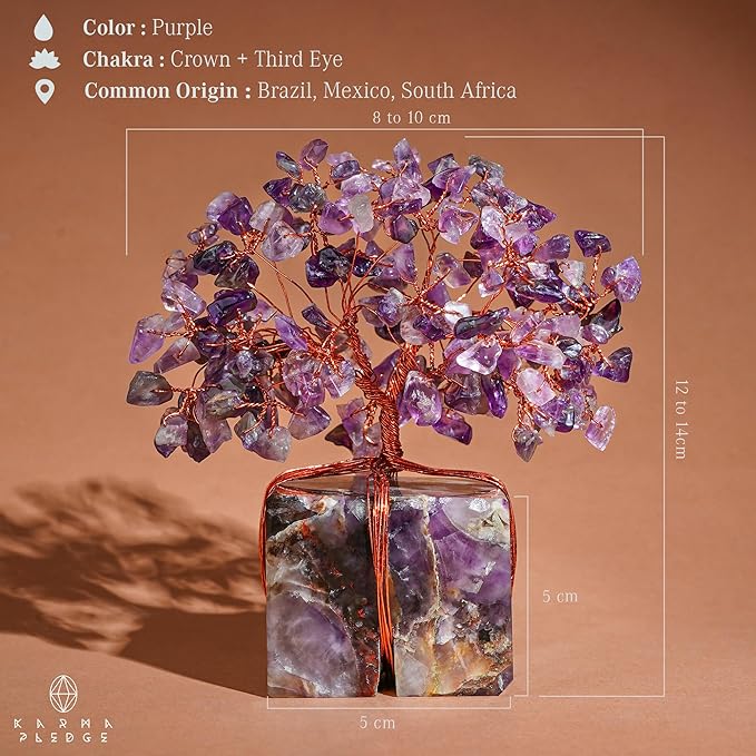 Crystal Tree of Life for Home and Office Decor, Handmade Raw Crystal Base Amethyst Chakra Healing Crystal Tree for Positive Energy, Money, Good Luck, Christmas D챕cor, Birthday Gifts for Women