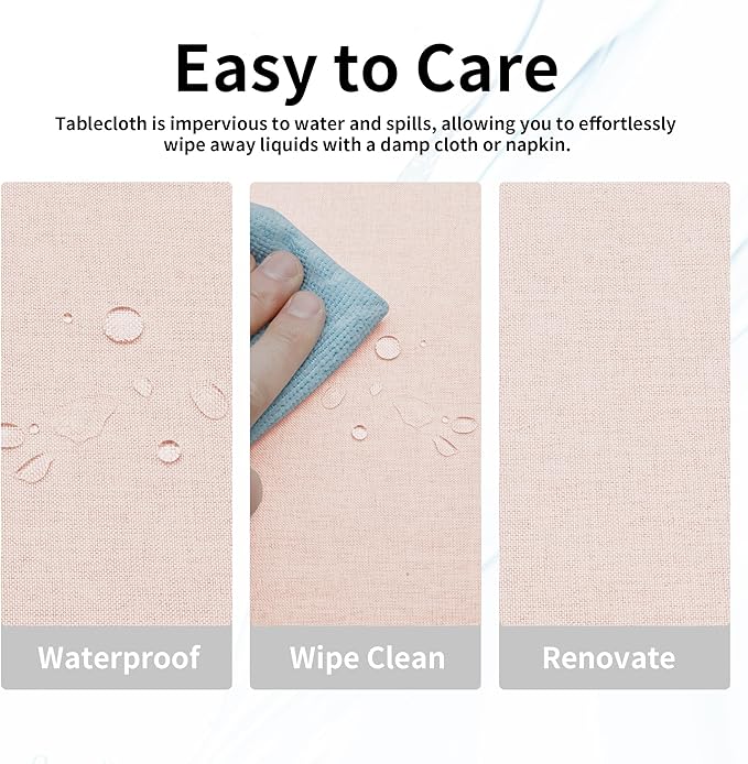 Easy-Going Faux Linen Waterproof Spill-Proof Tablecloth Stain Resistant Round Table Cloth Wrinkle Free Decorative Fabric for Kitchen, Dining, Party, Weddings, Restaurants (70 in-Round, Pink)