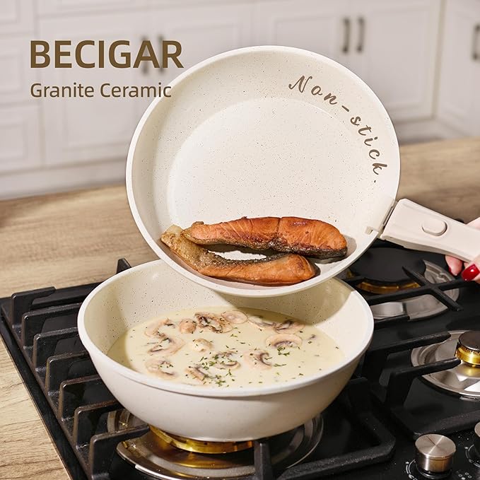 23PCS Ceramic Pots and Pans Set,Nonstick, Removable Handle Pots and Pans Set, Stackable Pan Set, Ceramic Nonstick Pan Non Stick for Easy Cooking