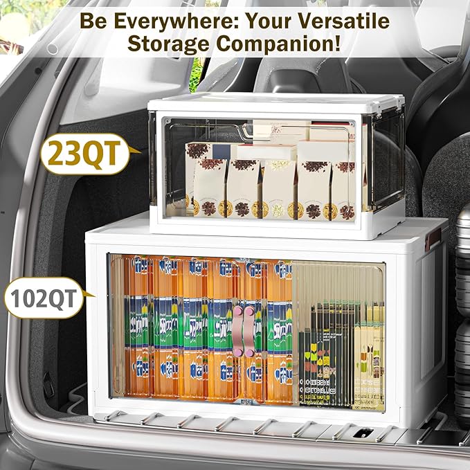 Clear Storage Bin with Lid 3 Pack ?륲tackable & Sturdy??Plastic Multifunctional Folding Storage Bins for Bedroom, Living Room, Study,Room, 23 QT Folding Box with Magnetic Door