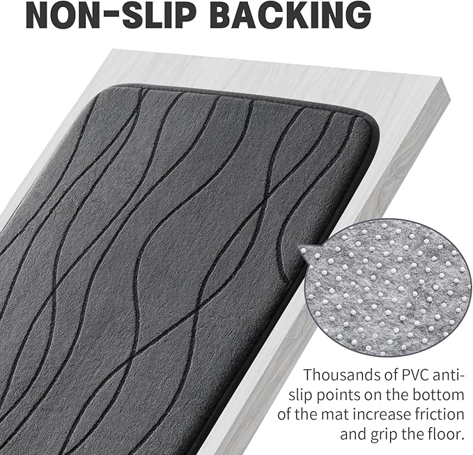 YIHOUSE Memory Foam Grey Bathroom Rug Sets 2 Piece, Ultra Absorbent Bath Mat for Bathroom - Non-Slip Machine Washable & Dry Quickly, 2 Piece Bathroom Mat Set, Dark Grey