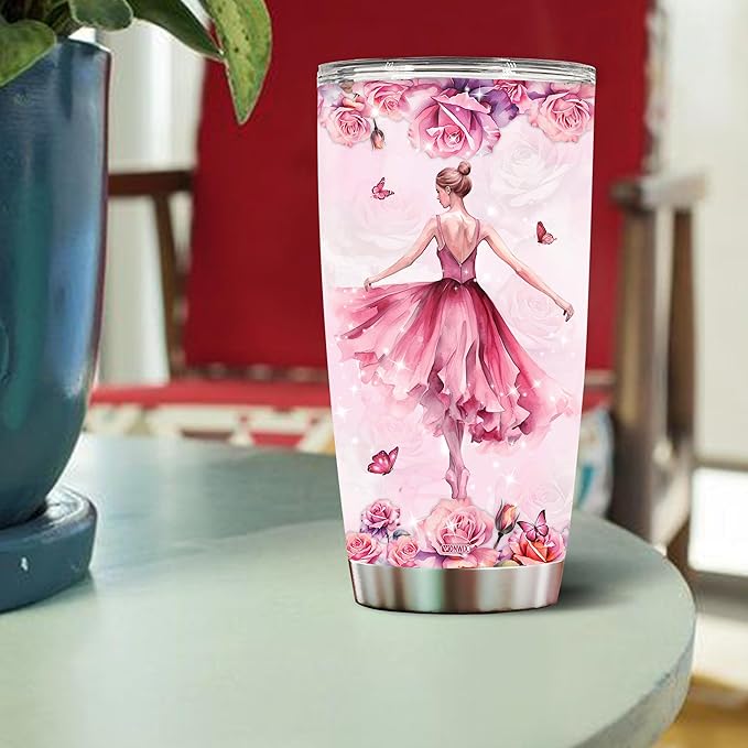 WONWIX Personalized Dancing Gifts for Girls, Dance Themed Gift for Dancer, Insulated Stainless Steel 20oz Tumbler Cup Coffee Mug Women, Wife, Daughter, Christmas, Birthday, Mother's Day, Valentine